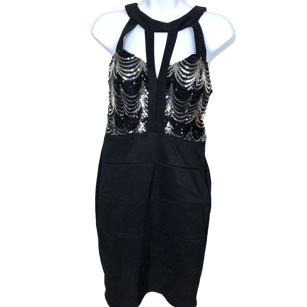 Crystal Doll Women Cocktail Dress sz 3‎ Black Sequin top zip back
